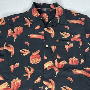 Vintage Tulliano Men's 100% Silk Black Shirt Hot Chili Peppers M Retro